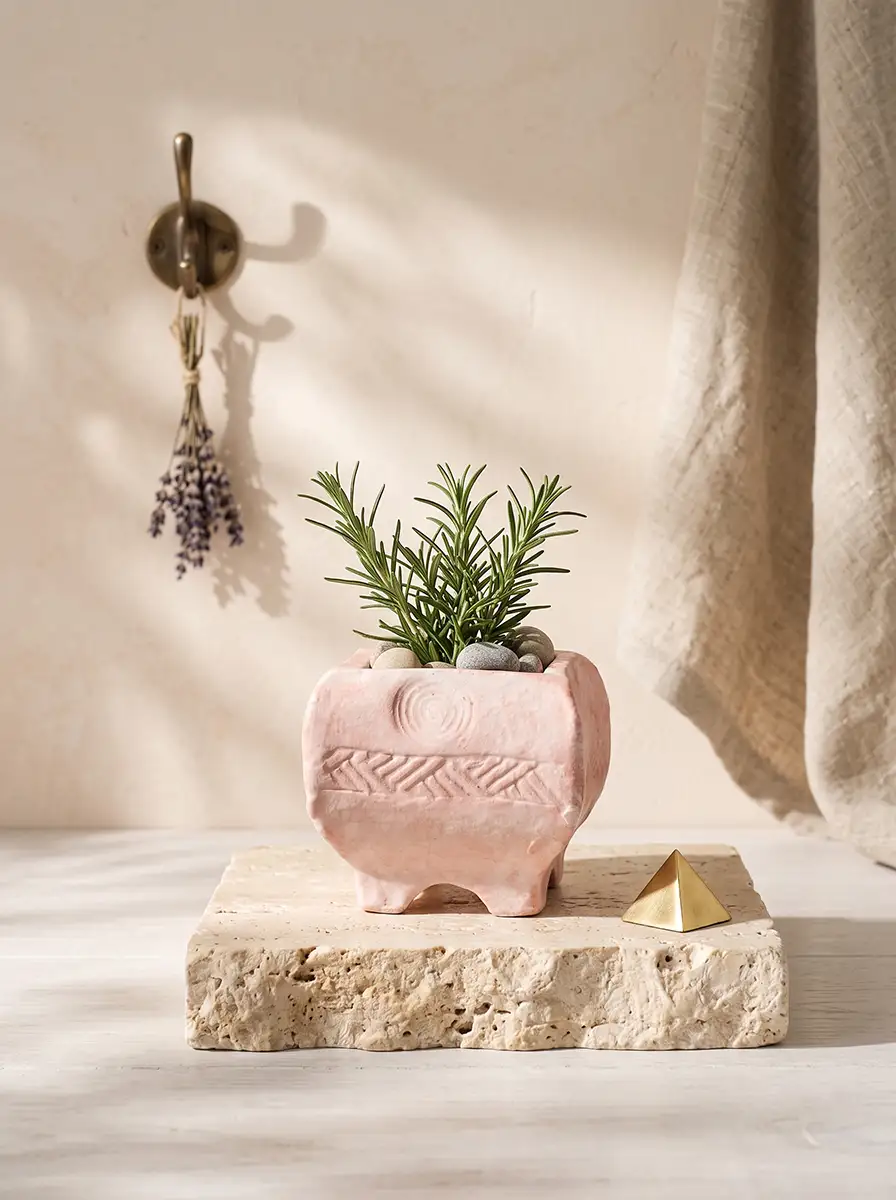 Mini jardinière en majolique - Rose poudré in situ