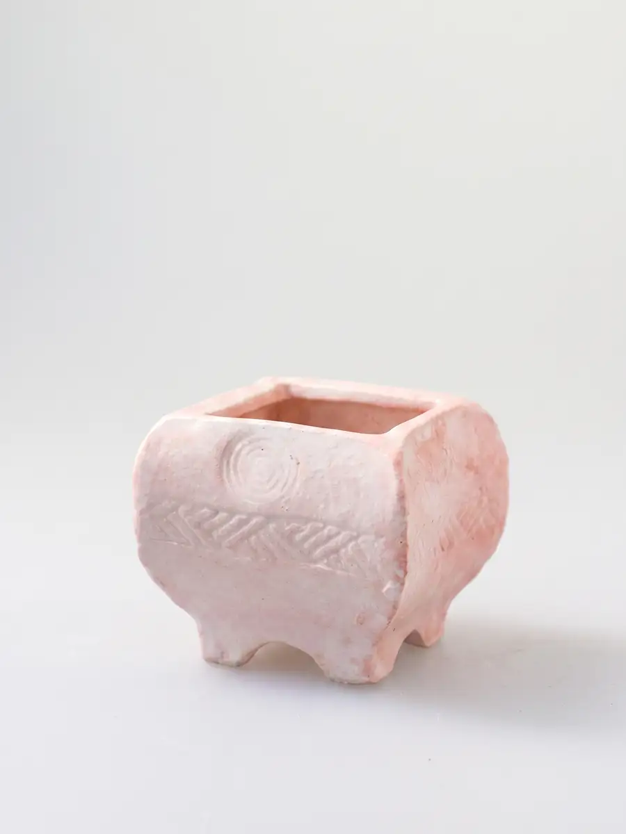 Mini jardinière en majolique - Rose poudré