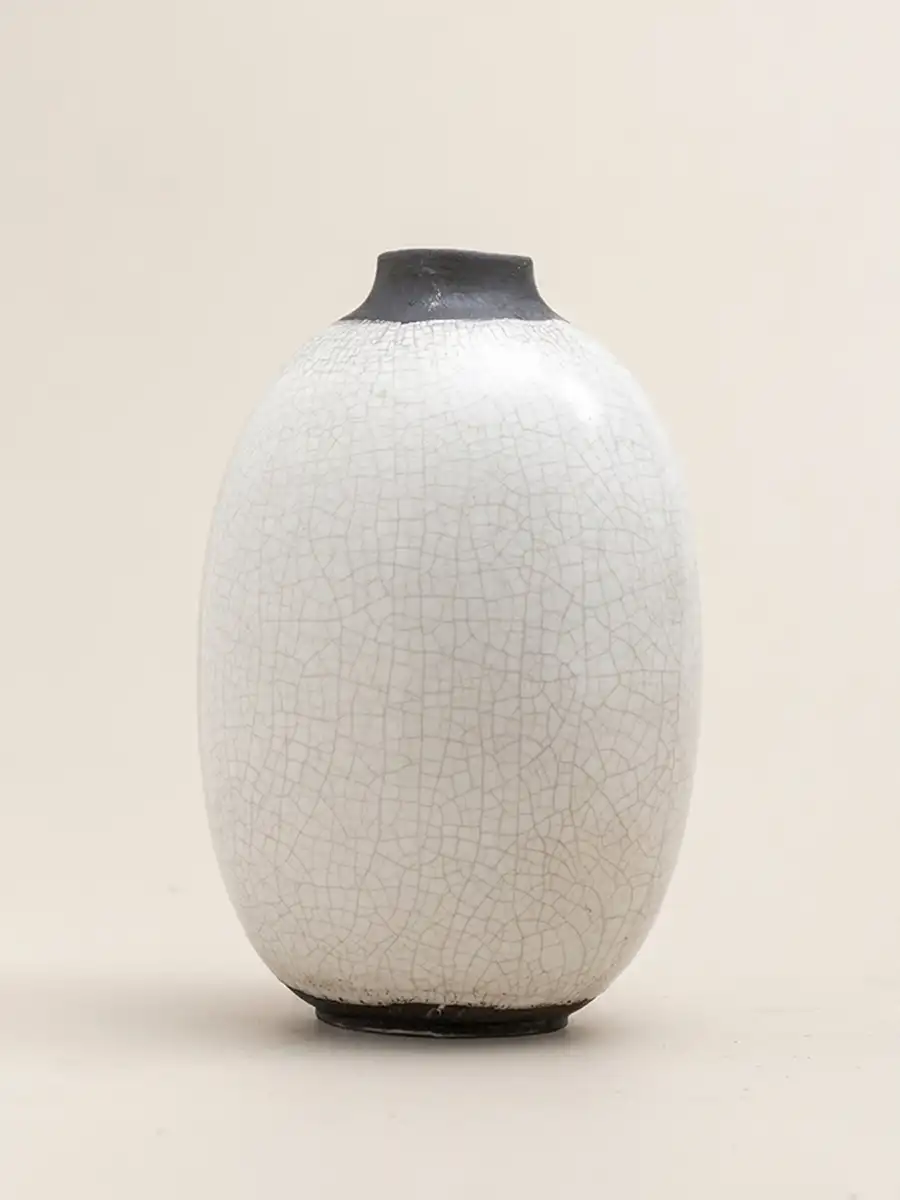 Vase Raku blanc craquelé